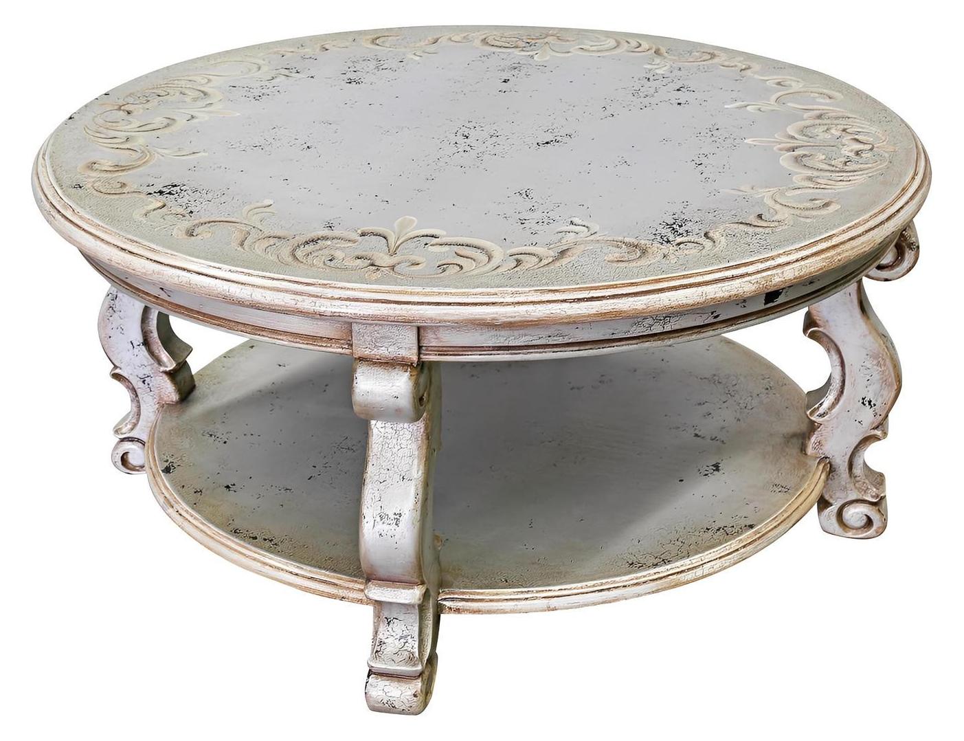 Sables-d’Olonne Coffee Table - Round, Antique Silver, Intricate Embossed Border