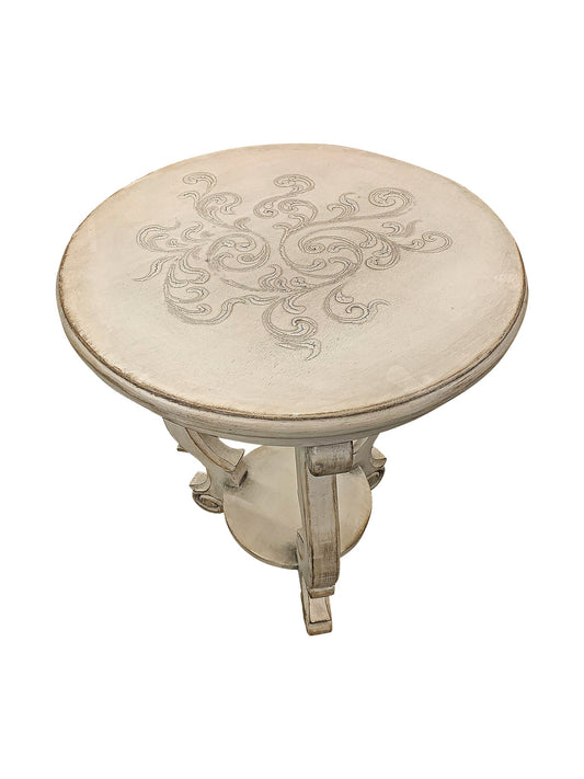 Séguret End Tables (2-Pack), Antique White, Distressed Finish With Ornate Embossed Top