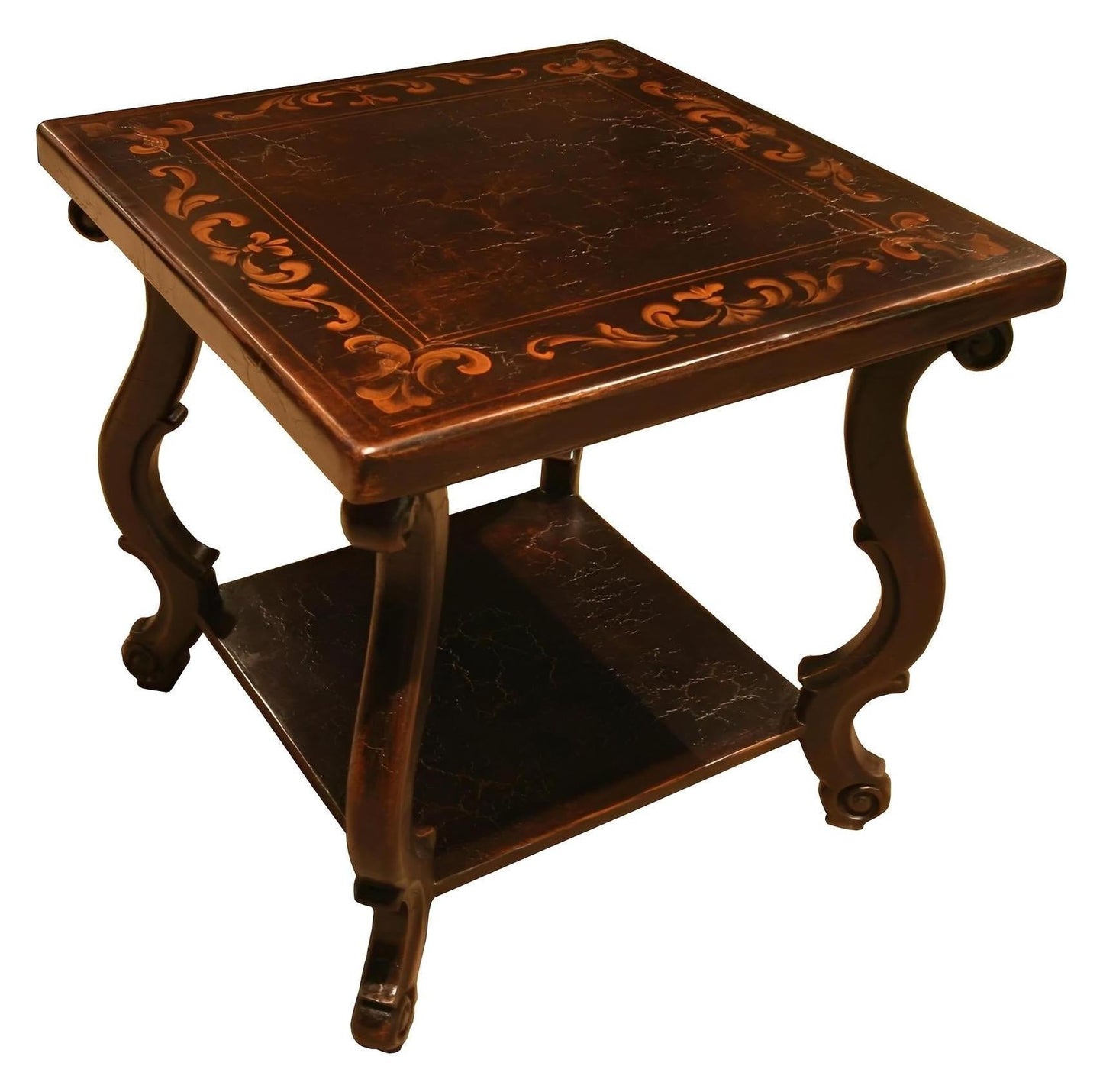 Rochechouart End Tables (2-Pack), Dark Brown, Two-Tier Shelf With Marble-Style Top