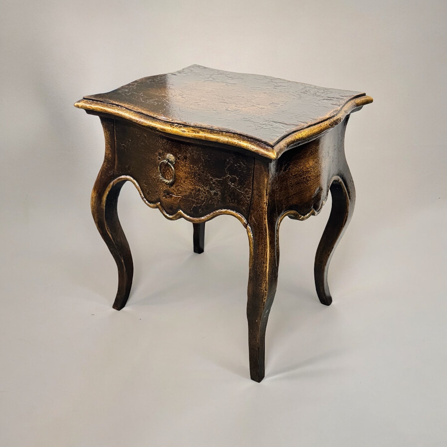 Bar-sur-Aube Nightstands (2-Pack), Dark Walnut, Scalloped apron and antique brass ring pull