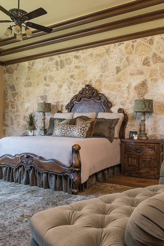 MARQUEZA KING BED 87" Tall | Luxury French European Style | Rustic Brown Hand Carved Solid Wood | Bed Only | Includes Delivery and Assembly