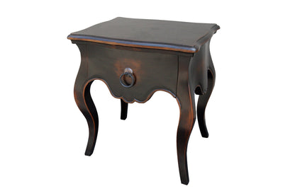 Bourganeuf Nightstands (2-Pack), Black With Distressed Brown Trim, Antique-Style Ring Pull Drawer, Cabriole Legs