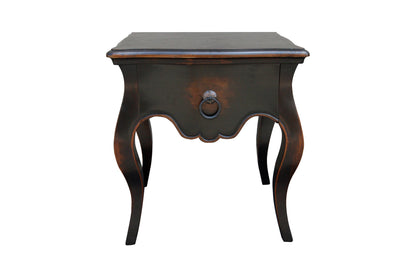 Bourganeuf Nightstands (2-Pack), Black With Distressed Brown Trim, Antique-Style Ring Pull Drawer, Cabriole Legs