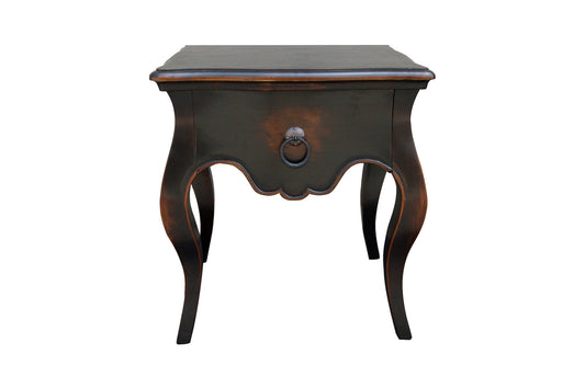 Bourganeuf Nightstands (2-Pack), Black With Distressed Brown Trim, Antique-Style Ring Pull Drawer, Cabriole Legs