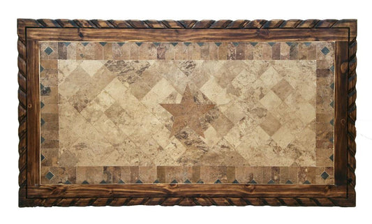 Frontier Star Dining Table | Hand-Carved Wood & Stone Top | 5-8'