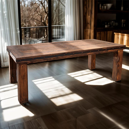 Santiago River Dining Table | Hand-Carved Solid Wood & Iron Accents | 6-8'