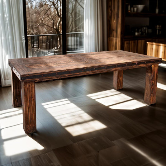 Santiago River Dining Table | Hand-Carved Solid Wood & Iron Accents | 6-8'
