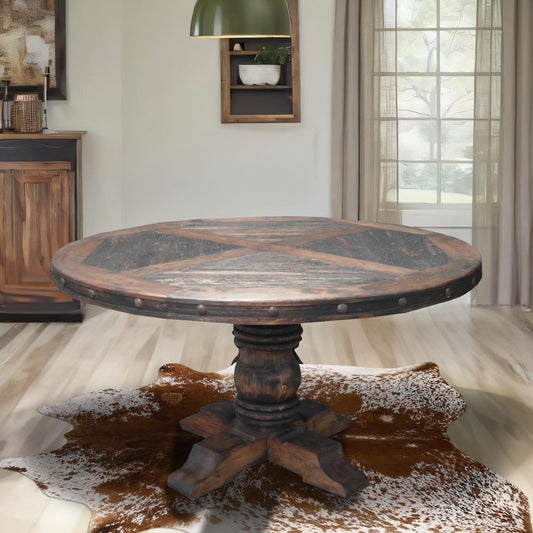 Dry Creek 60" Round Dining Table | Handcrafted Solid Wood & Iron Accents