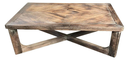 Mortagne-au-Perche Coffee table - Rectangle, Brown, Distressed Parquet Top With Angular Solid Wood Legs