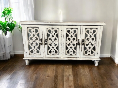Selles-sur-Cher Distressed White European Style Elegant Handcrafted Dining Room Buffet Table 18 x 72 x 40