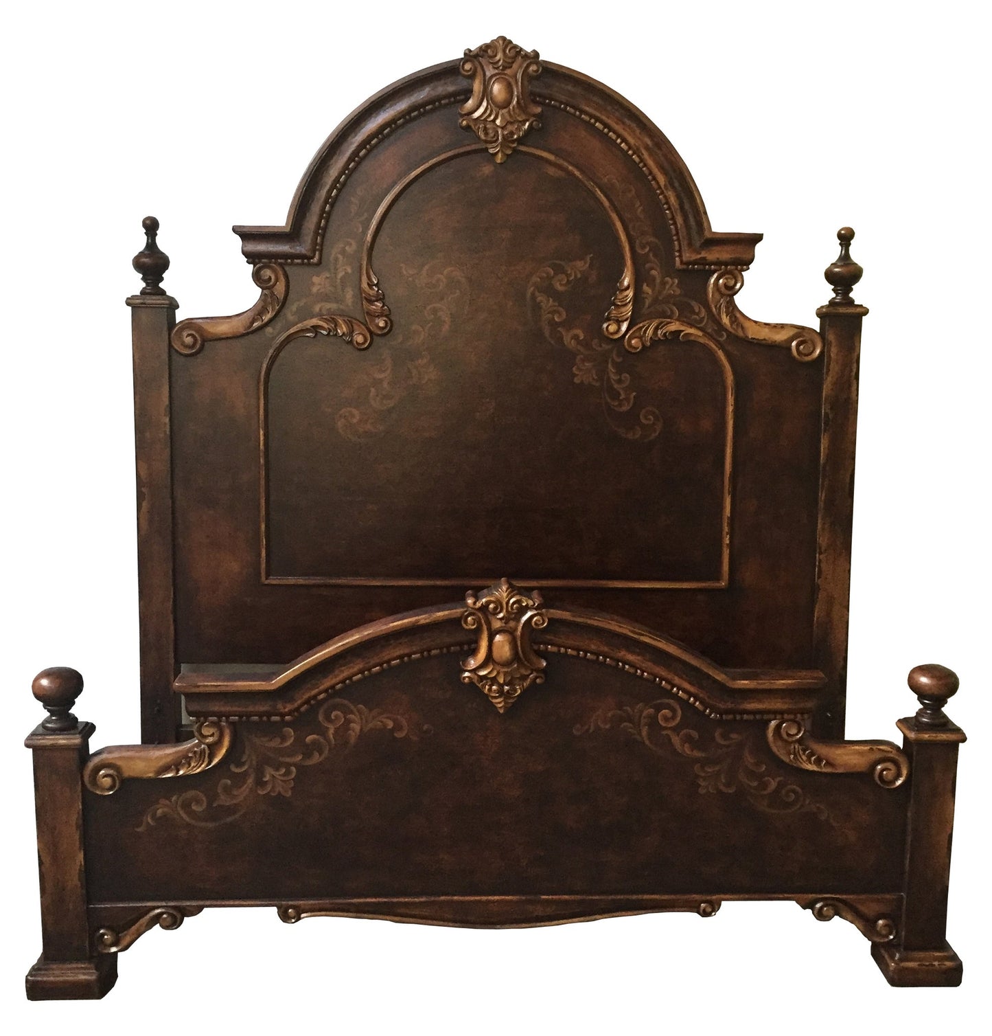 MONTELENA KING BED DARK BROWN 87.5" Tall | Luxury French European Style | Carved Solid Wood Frame | Bed Only | Includes Delivery and Assembly