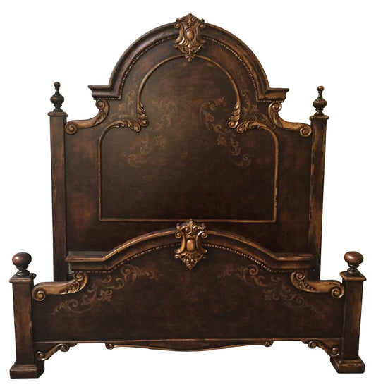 MONTELENA KING BED DARK BROWN 87.5" Tall | Luxury French European Style | Carved Solid Wood Frame | Bed Only | Includes Delivery and Assembly