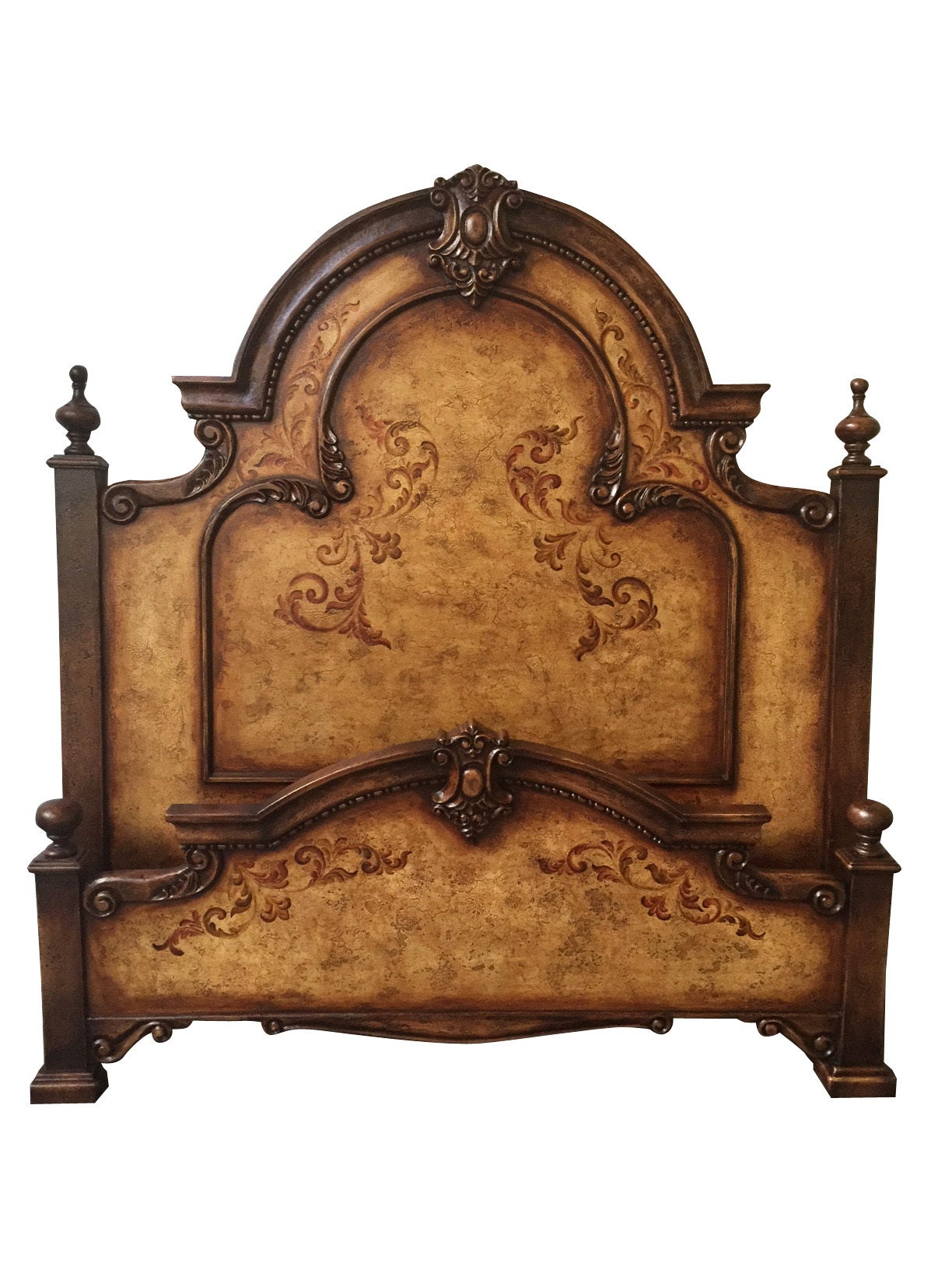 MONTELENA KING BED BROWN 87.5" Tall | Luxury French European Style | Carved Solid Wood Frame | Bed Only | Includes Delivery and Assembly
