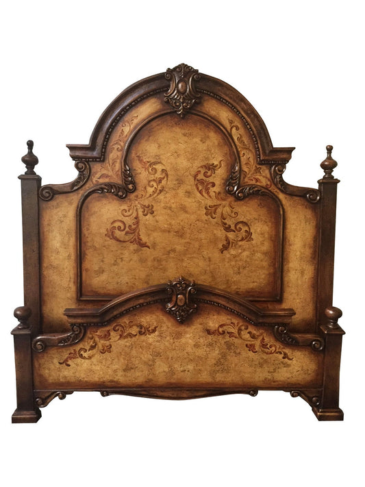 MONTELENA KING BED BROWN 87.5" Tall | Luxury French European Style | Carved Solid Wood Frame | Bed Only | Includes Delivery and Assembly