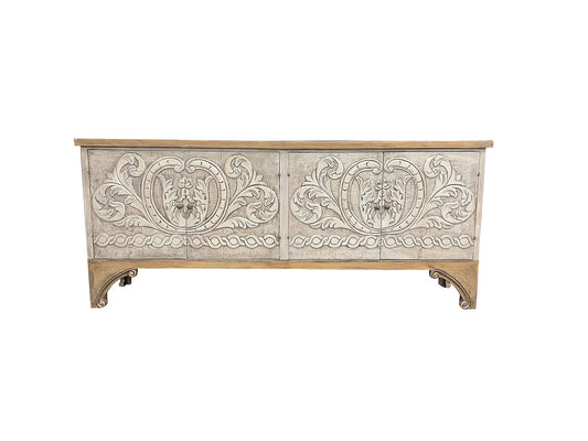 Rochambeau Glamour Handcarved Grey Dining Room Buffet Table in Dijon Crystal Accents