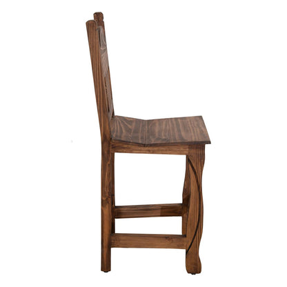 Rustic Hand-Carved Wooden Barstools with Backrests (2 or 3-Pack) - 24 or 30 in - Counter or Bar Height