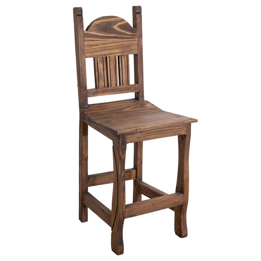 Rustic Hand-Carved Wooden Barstools with Backrests (2 or 3-Pack) - 24 or 30 in - Counter or Bar Height