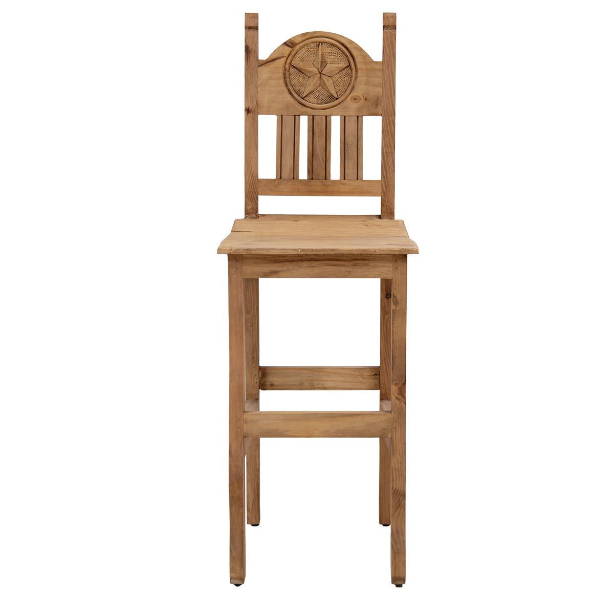 Rustic Light Honey Western Hand-Carved Wooden Barstools with Star Emblems in the Backrest (2 or 3-Pack) - 24 or 30 in - Counter or Bar Height