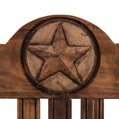 Hand-Carved Wooden Barstool with Back and Western Style Star Emblem Made of Stone in the Backrest (2 or 3-Pack) - 24 or 30 in