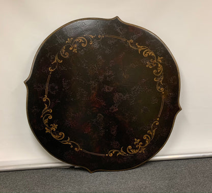 Collioure Dining Table - Round, Antique Black Finish, Hand-Painted Gold Filigree Detailing