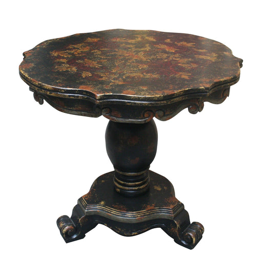Sarrebourg Round Counter Height Table, Antique Black, Distressed antique finish with ornate carved pedestal