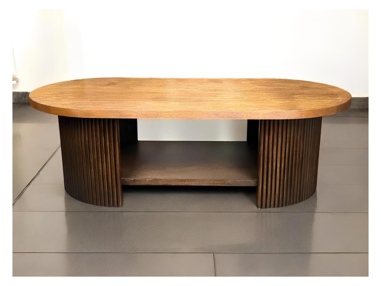 Montrésor Coffee table - Rectangle, Dark Brown, Grooved pedestal base with lower shelf