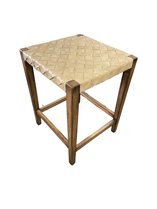 Nantua Counter Height Stools (3-Pack), Natural, Handwoven Leather Seat, Sturdy Square-Leg Frame