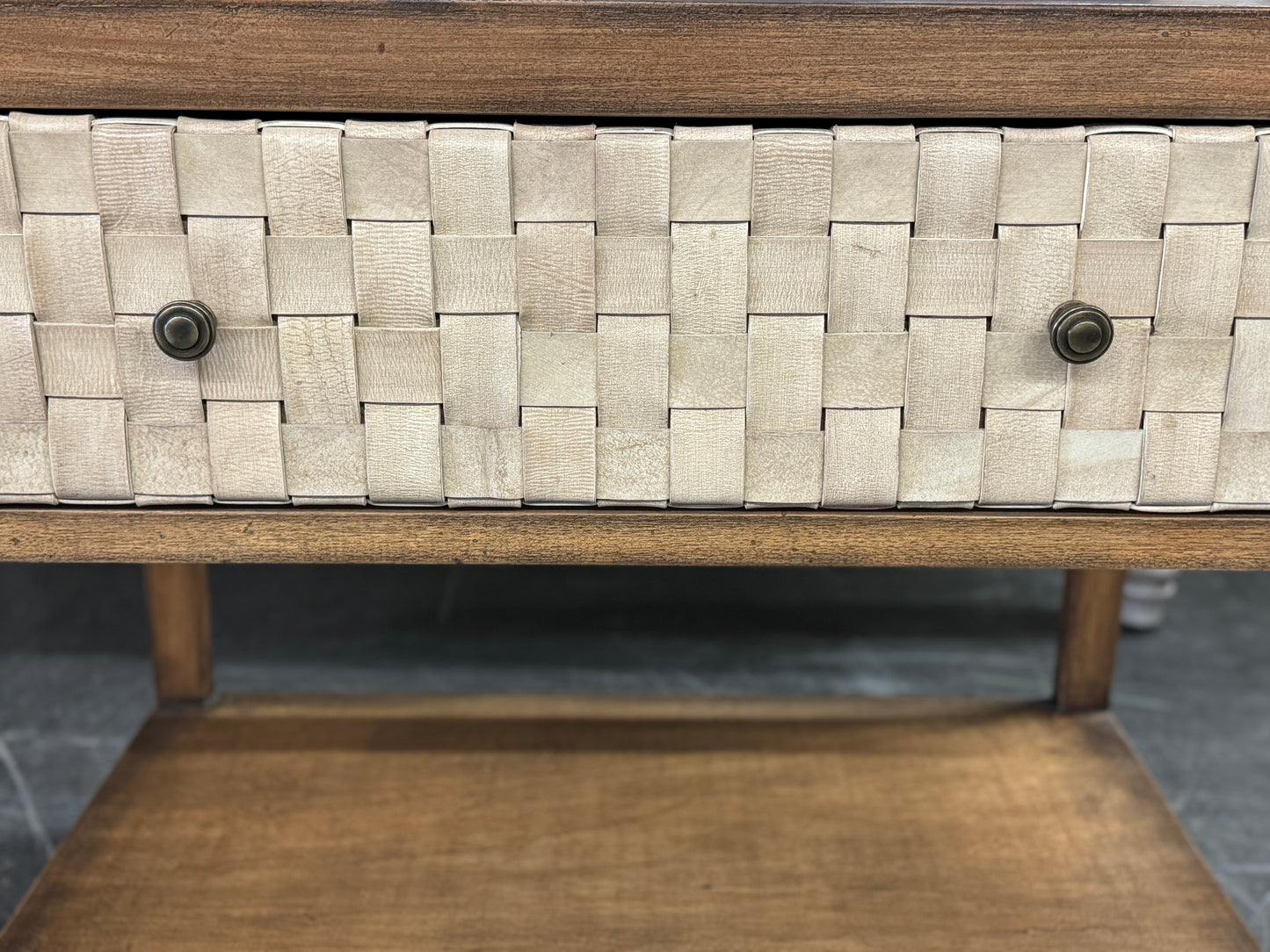 Belcastel Nightstands (2-Pack), Walnut, Leather-Woven Drawer Fronts