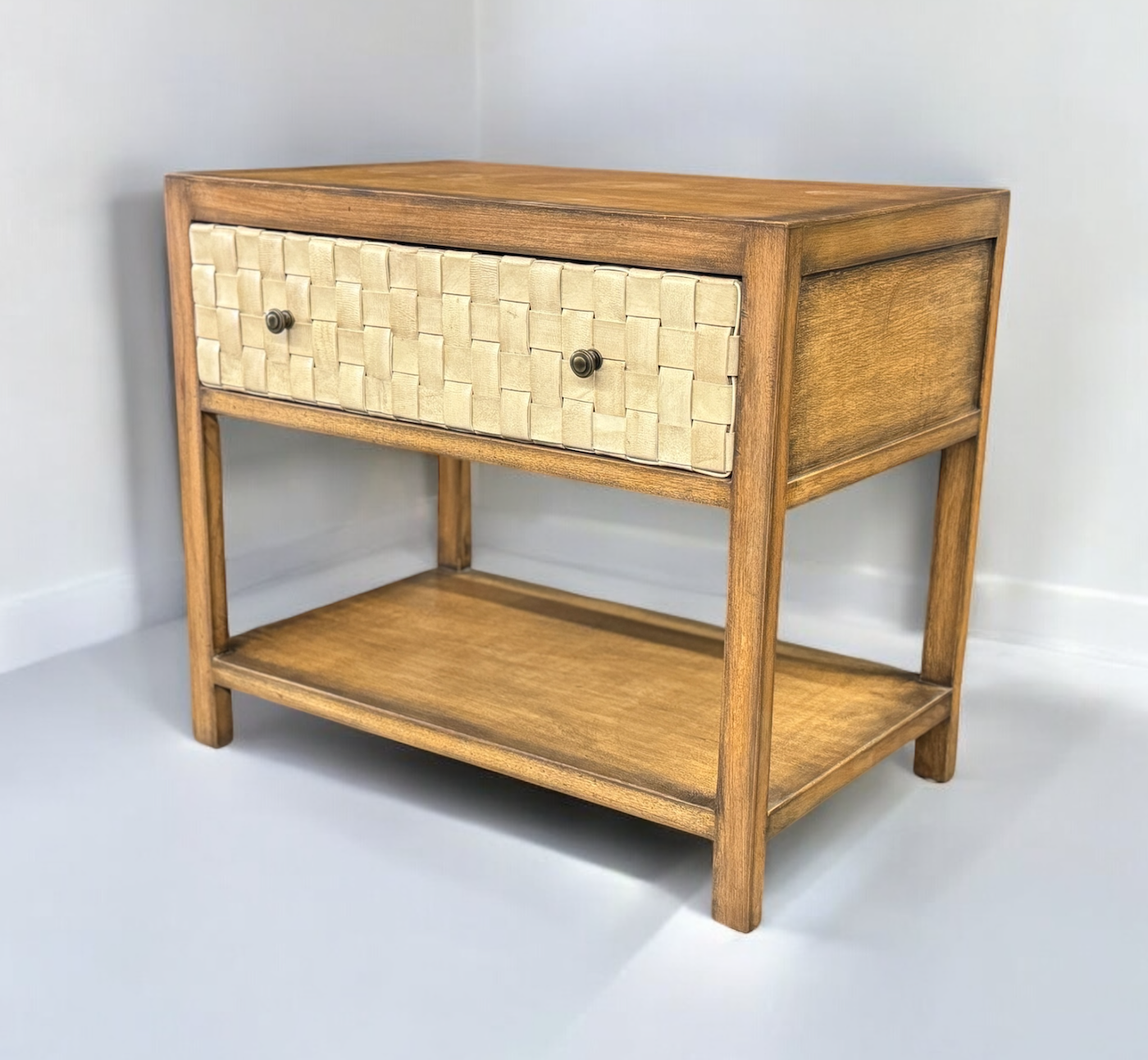 Belcastel Nightstands (2-Pack), Walnut, Leather-Woven Drawer Fronts