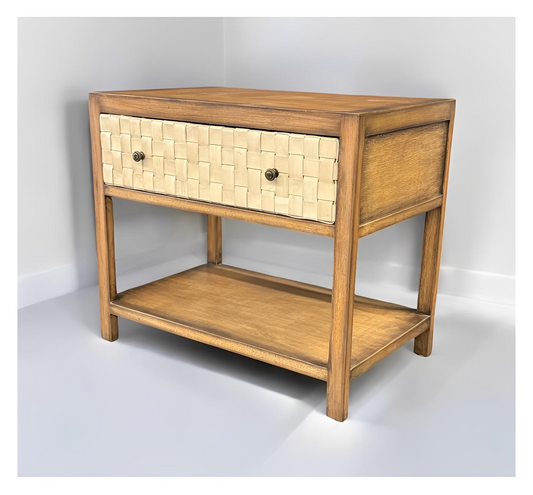 Nazca Nightstands (2-Pack), Walnut, Leather-Woven Drawer Fronts