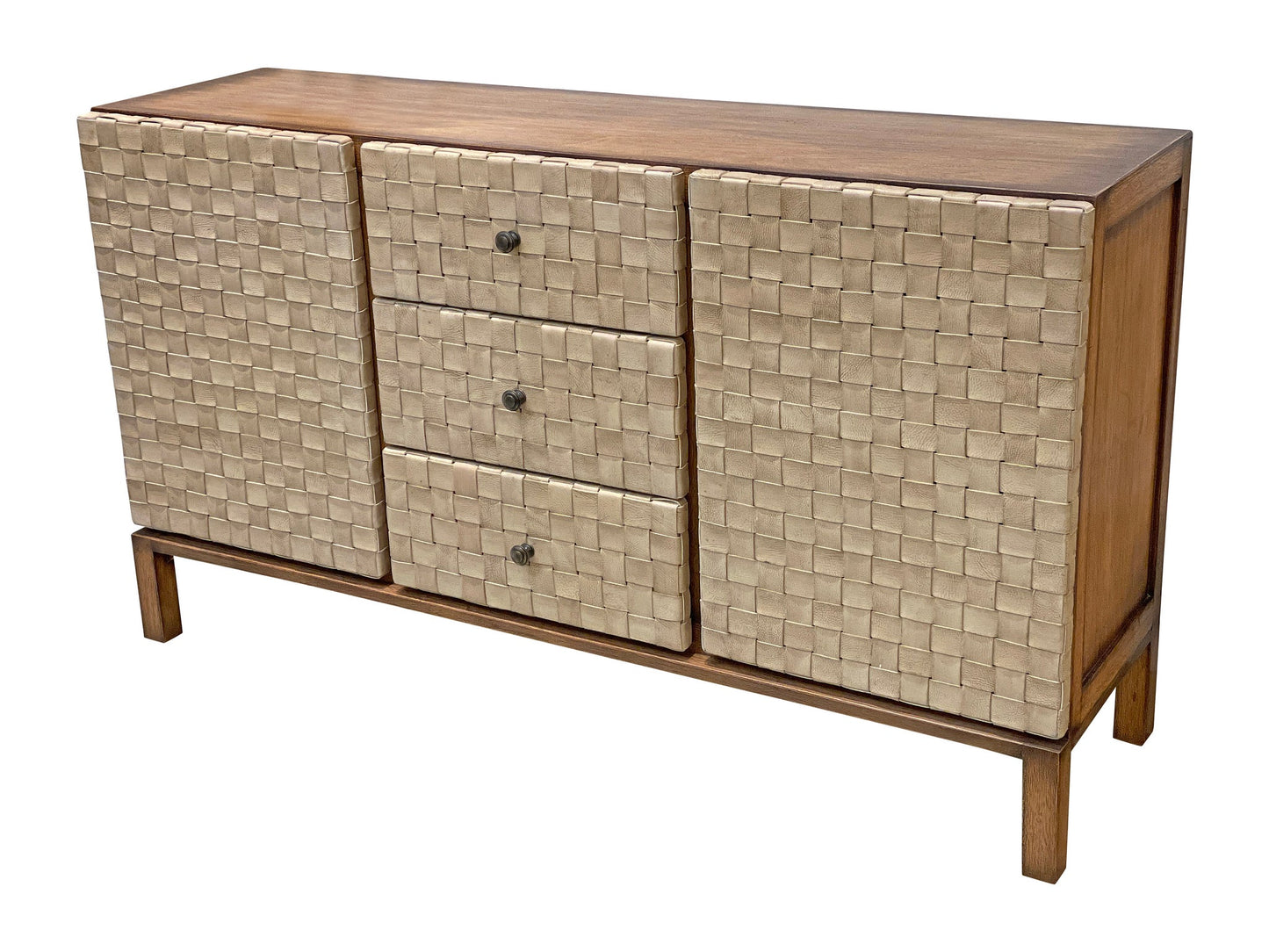 Réaux Natural Wood Dining Room Buffet Table With Woven Panel Doors