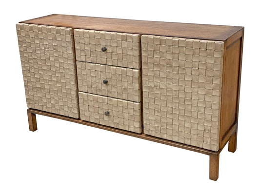 Réaux Natural Wood Dining Room Buffet Table With Woven Panel Doors