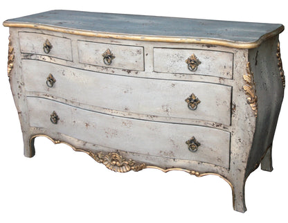 Lavaur Dresser, Distressed White With Gold Accents, Ornate Floral Detailing And Cabriole Legs
