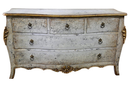 Lavaur Dresser, Distressed White With Gold Accents, Ornate Floral Detailing And Cabriole Legs