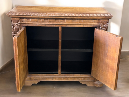 Lectoure Chest, Antique Brown, Hand Crafted Geometric Panel Details With Rosette Hardware