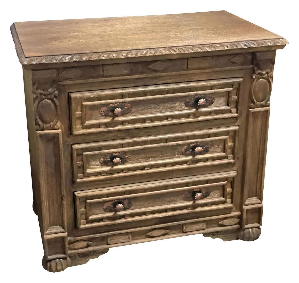 Castellan Nightstands (2-Pack), Dark Brown, Carved Detailing With Brass Pulls