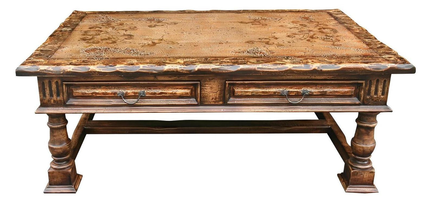 Olargues Coffee table - Rectangle, Dark Brown, Two Drawers With Distressed Finish