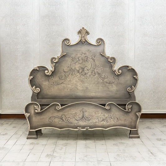 PALACIO KING BED 87" Tall Soft Gray | Luxurious French European Style Wood Frame | Bed Only | Includes Delivery and Assembly
