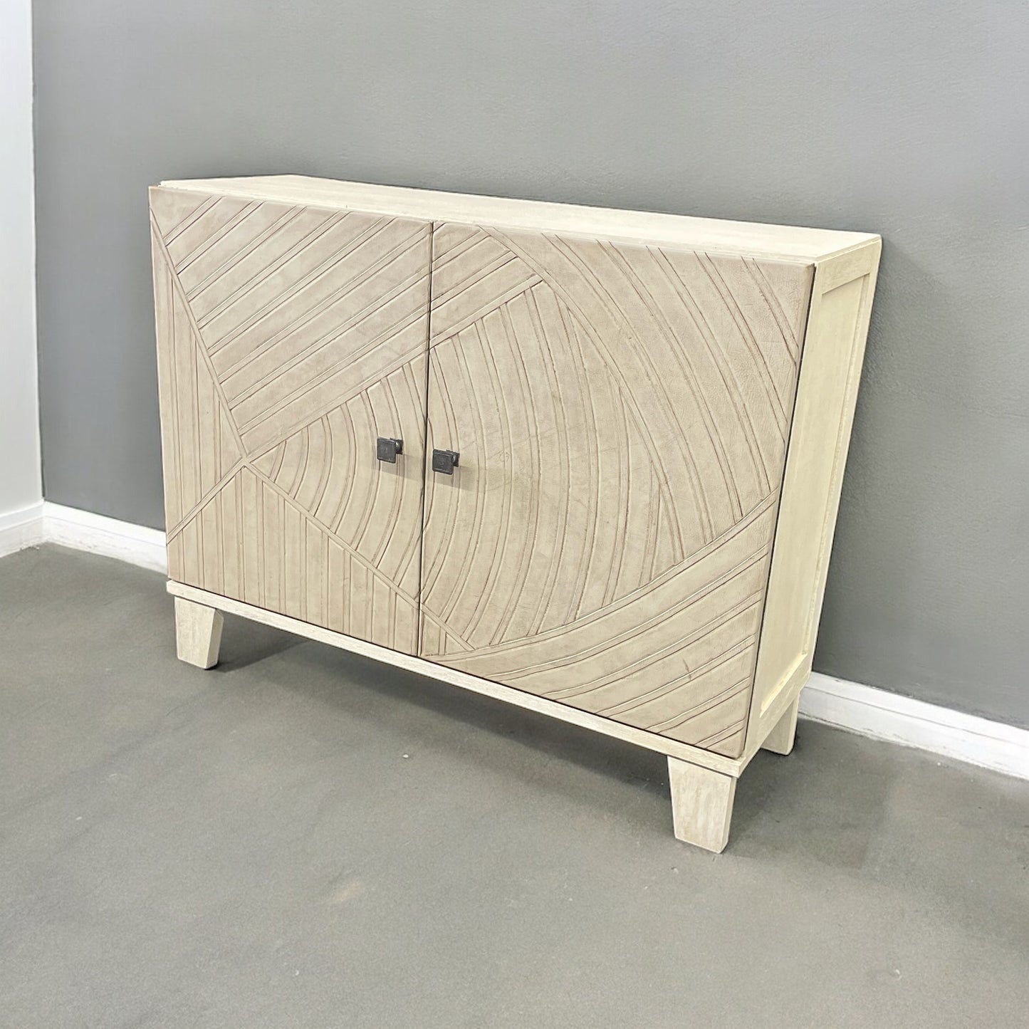 Entraygues Chest, Weathered White, Carved Geometric Panels