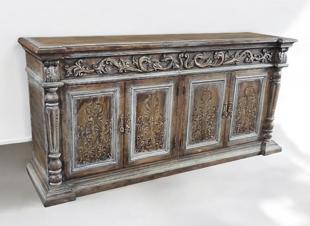 Gué-Péan Palatial Weathered Gray Buffet Table Handcrafted