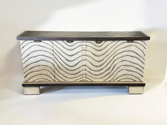 Gien White Wave-Pattern Dining Room Buffet Table With Dark Walnut Top Handmade 17.5 x 75.5 x 36