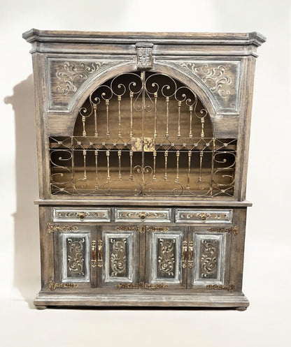 Chenonceau Dining Room Buffet Table & Hutch With Ornate Ironwork Doors - 15 x 78 x 92