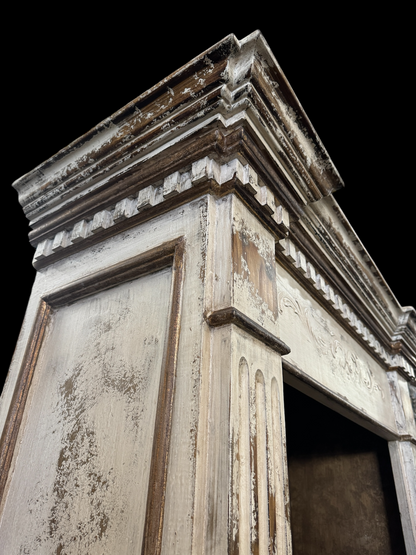Chinon Bookcase, Distressed White, Mantel Style With Carved Details And Fluted Pillars
