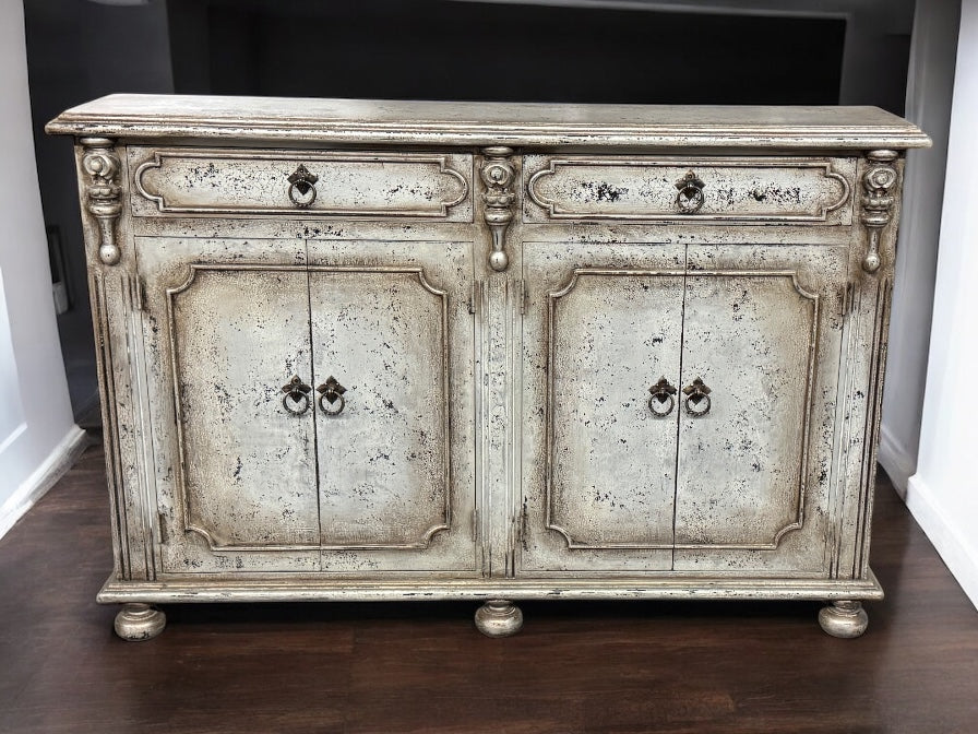Blois-Inspired Ivory Distressed European Handcrafted Dining Buffet Table