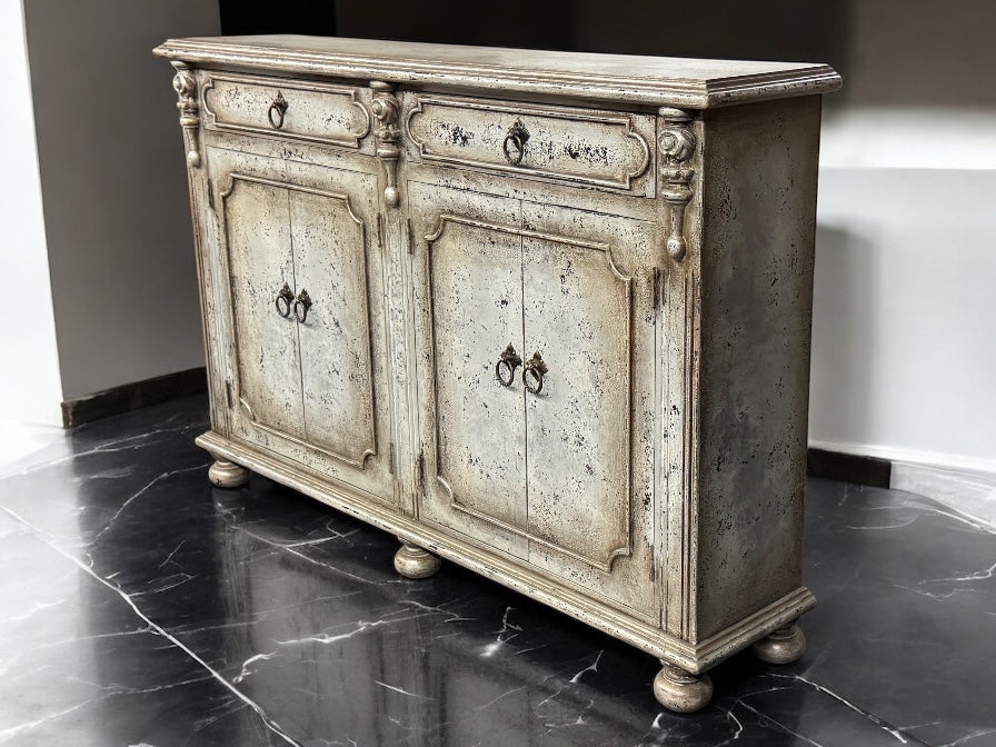 Blois-Inspired Ivory Distressed European Handcrafted Dining Buffet Table