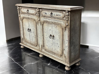 Blois-Inspired Ivory Distressed European Handcrafted Dining Buffet Table