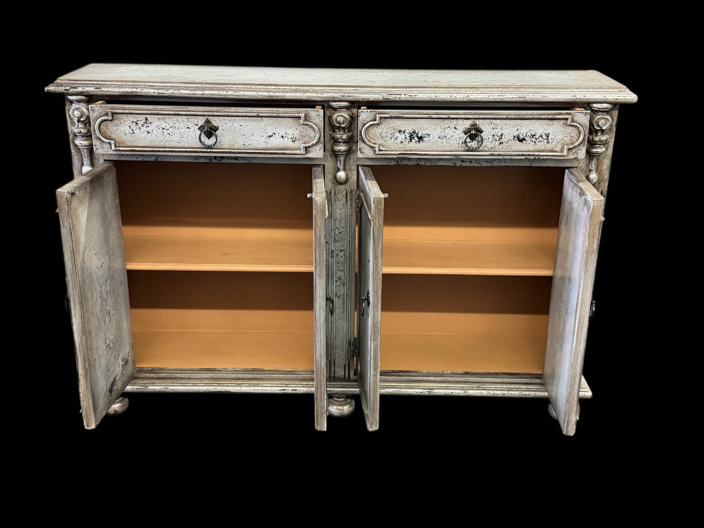 Blois-Inspired Ivory Distressed European Handcrafted Dining Buffet Table