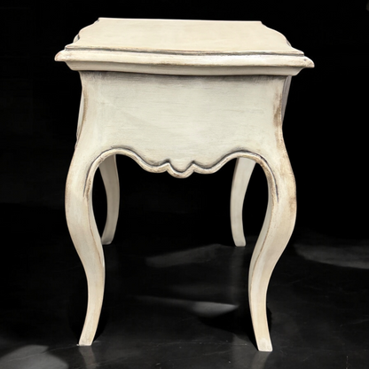 Carantec Nightstands (2-Pack), Distressed White, Curved Cabriole Legs With Ring-Pull Drawer