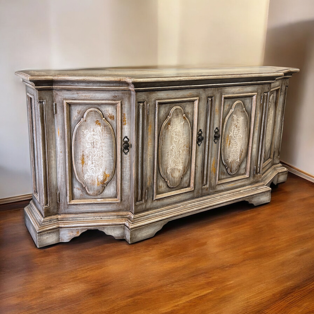 Madrid Antique Gray Distressed Dining Room Buffet Table 24 X 92.5 X 42