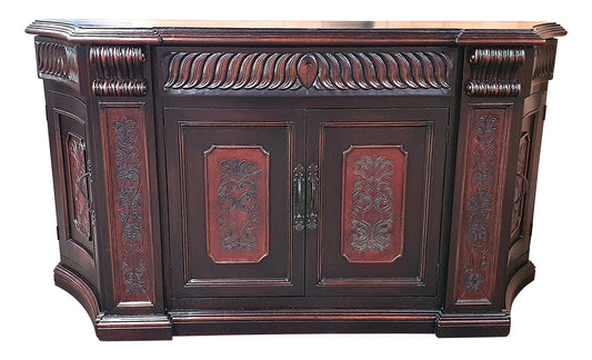 Rochecotte Ebony Lyon Carved Dining Room Buffet With Ornate Relief And Marble Accents